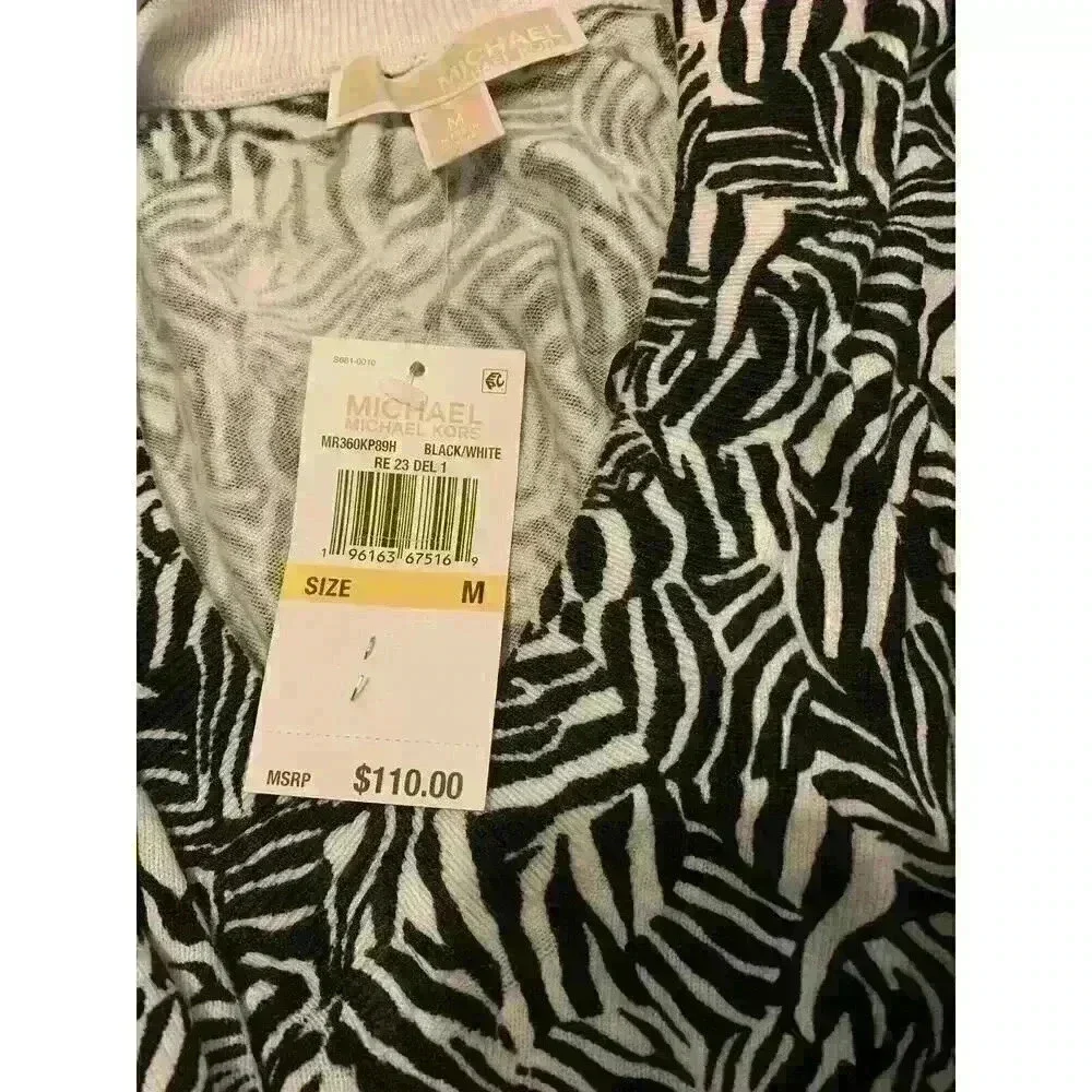 NWT Michael Kors Women's Zebra V-Neck‎ Light Pullover Size M-Black & White